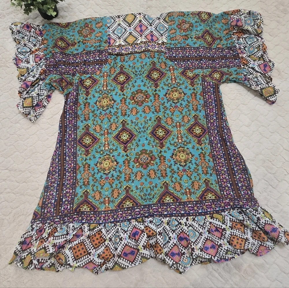 Sand & Spirit Colorful Boho Tasseled Swim Cotton Cover-Up, Size Large - Picture 5 of 6